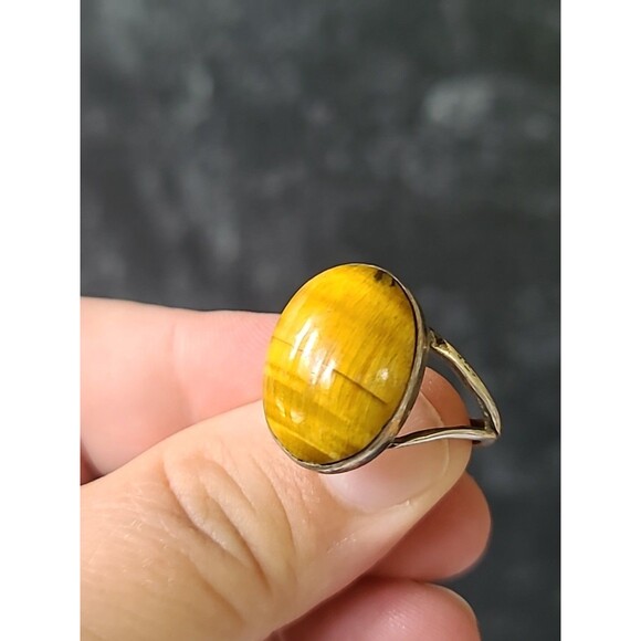 925 Sterling Silver Tiger's Eye Oval Ring Vintage, SIZE US 7.5, READ Description - Picture 1 of 10